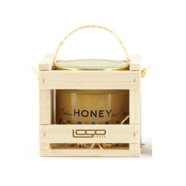 Logotrade advertising products photo of: ##Flower honey in a wooden box, 300 ml with custom design