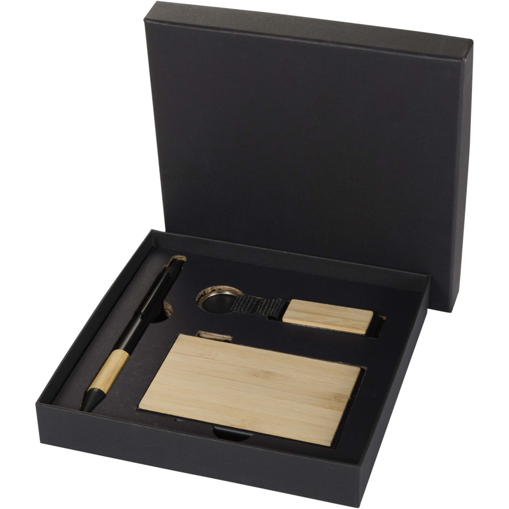 Logo trade promotional merchandise image of: Minka RCS recycled aluminium ballpoint pen, keychain and RFID card holder gift set