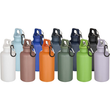 Logotrade promotional products photo of: Oregon 400 ml solid colour RCS recycled plastic water bottle with carabiner