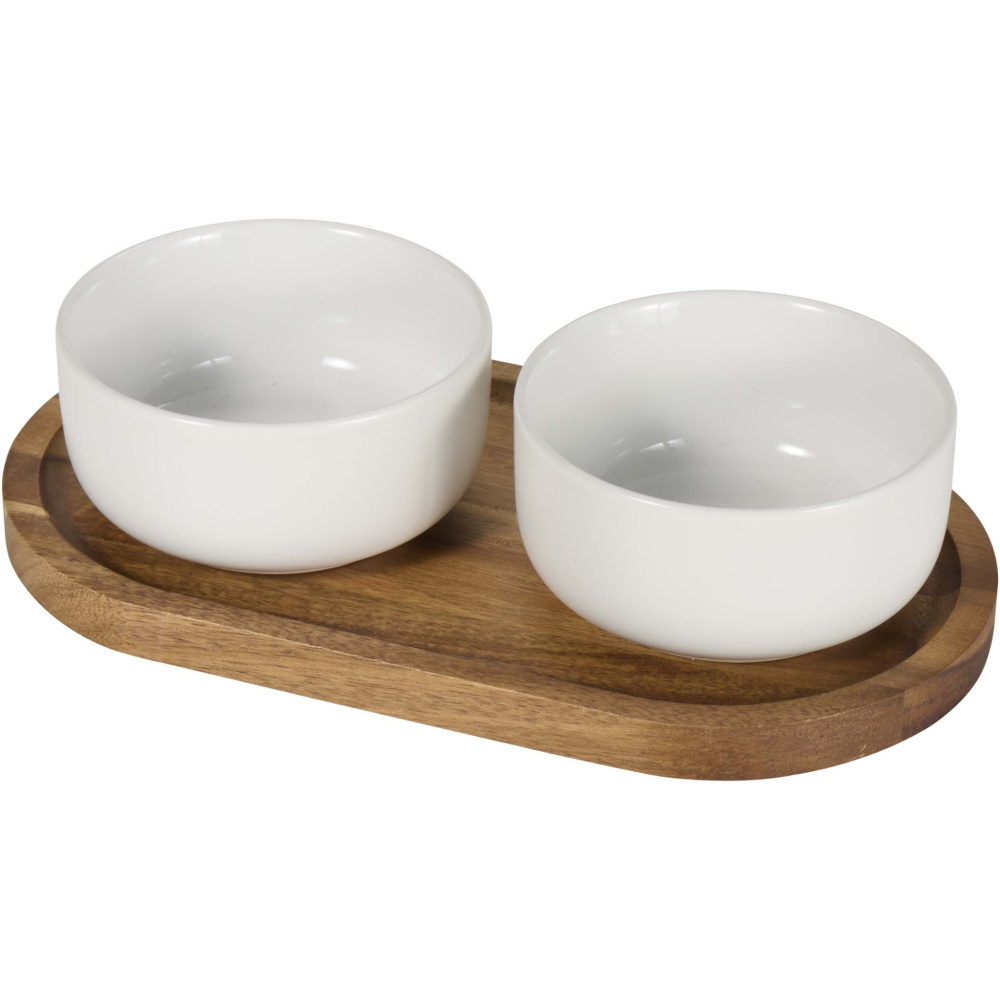 Logotrade corporate gift picture of: Noa wooden tray and ceramic serving bowls set