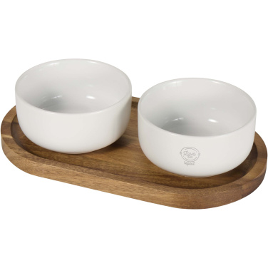 Logotrade promotional giveaway image of: Noa wooden tray and ceramic serving bowls set