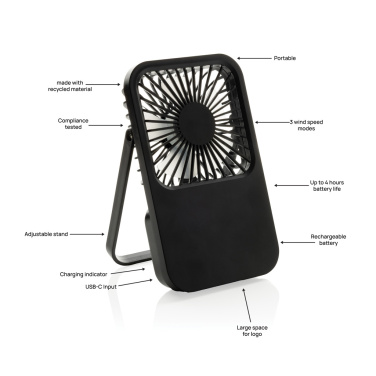 Logotrade promotional merchandise image of: Aervina RCS recycled plastic re-chargeable desk fan