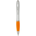 Nash RCS recycled plastic ballpoint pen with silver barrel and coloured grip (black ink), Orange