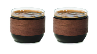 Logotrade advertising products photo of: Coffee glass set walnut grip