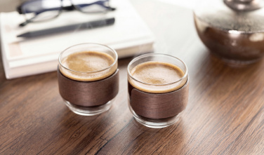 Logo trade promotional items picture of: Coffee glass set walnut grip