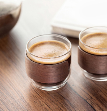 Logotrade advertising product picture of: Coffee glass set walnut grip