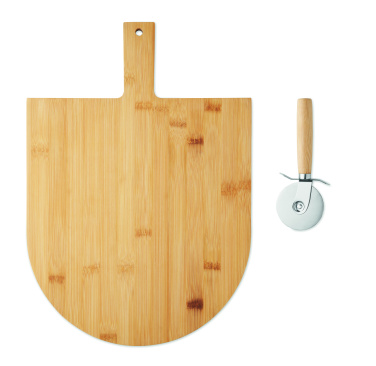 Logo trade promotional giveaways image of: Bamboo pizza board & cutter