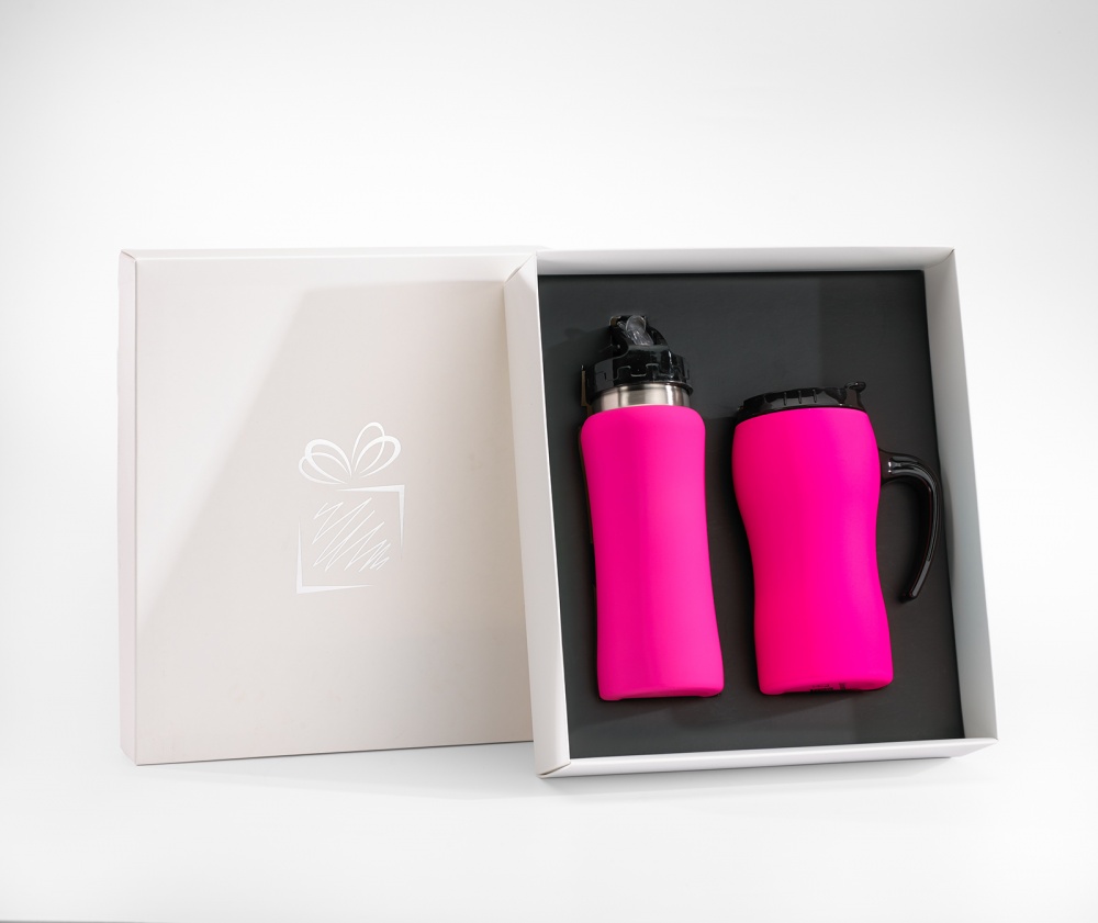 Logotrade reklaamkingid pilt: Komplekt: joogipudel ja termokruus Colorissimo, roosa