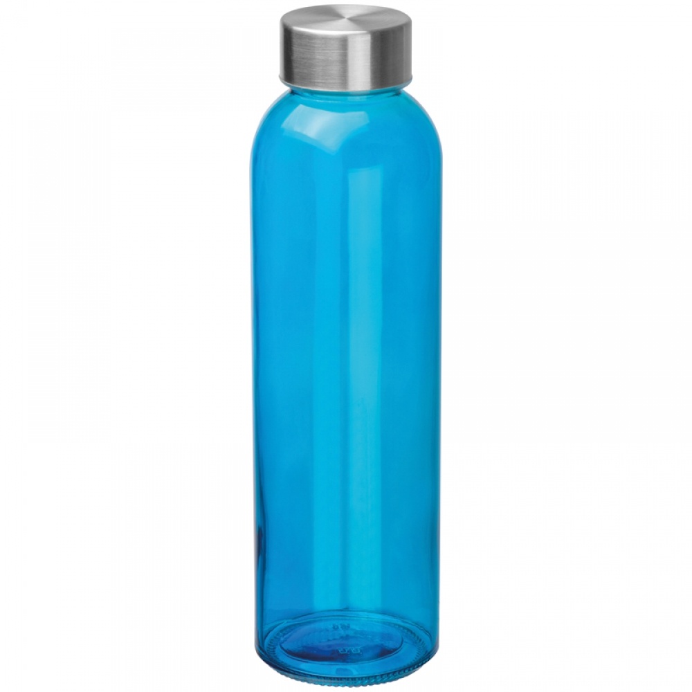 Logo trade meened foto: Klaasist joogipudel koos trükiga, sinine