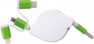 Logotrade reklaamkingi foto: Laadimiskaabel pikendusega 3 erineva otsaga, roheline