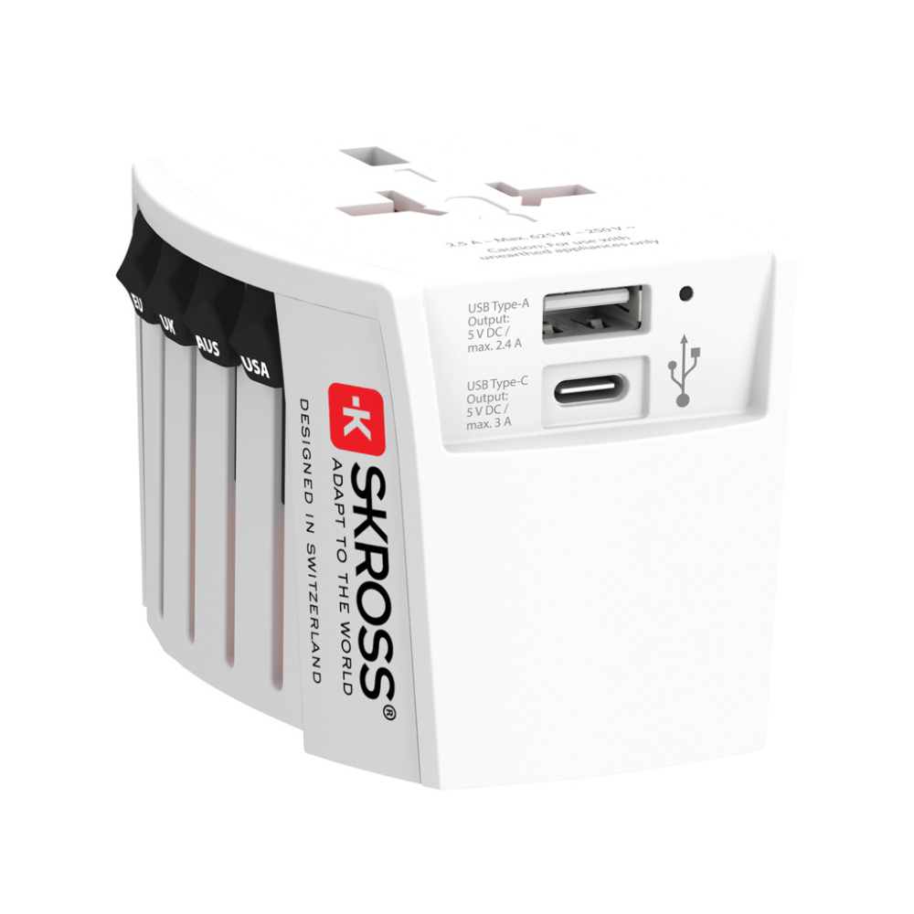 Logotrade firmakingid pilt: SKROSS World Travel Adapter MUV 2-pooluseline USB A ja C-ga