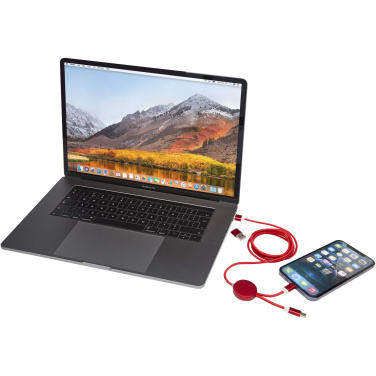 Logo trade reklaamkingi pilt: Punane Alasia 5-in-1 taaskasutatud alumiiniumist ja plastikust 150 cm kiirlaadimiskaabel