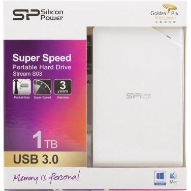 Logotrade liikelahja mainoslahja kuva: Kannettava SSD Silicon Power Stream S03 1 TB, valkoinen
