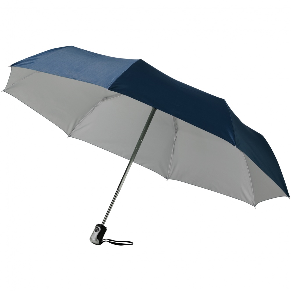 Logo trade mainoslahjat tuotekuva: 21.5" Alex 3-osainen automaattinen sateenvarjo, tummansininen - hopea