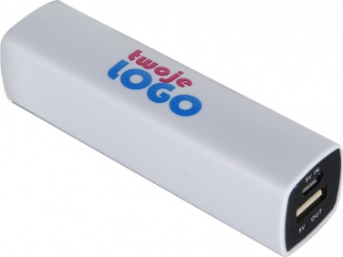 Logo trade liikelahja kuva: Powerbank 2200 mAh with USB port in a box, valge