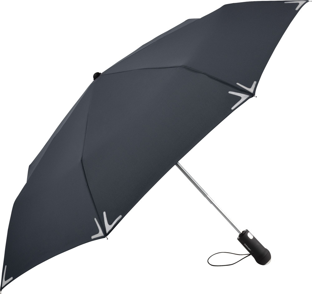 Logo trade mainoslahja ja liikelahja tuotekuva: Helkuräärisega AOC Safebrella® LED minivihmavari 5471, tumehall