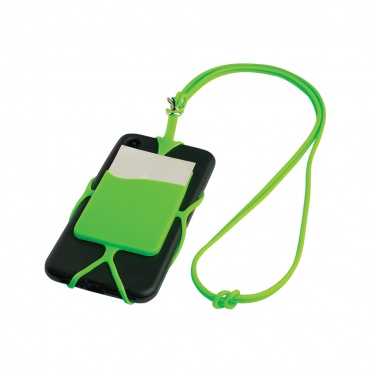 Logotrade liikelahja tuotekuva: Silikoonist mobiilitasku kaardihoidjaga, roheline