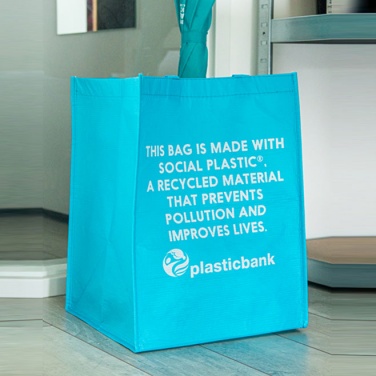 Logotrade liikelahja mainoslahja kuva: Kierrätysmuovinen (RPET) ostoskassi, turkoosinsininen