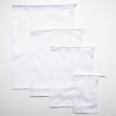 Logotrade mainoslahja tuotekuva: Hedelmäpussi ja vihannespussi mesh-materiaalista, 35x45 cm, valkoinen