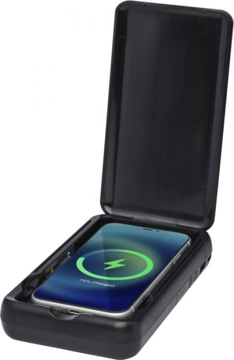 Logo trade mainoslahjat tuotekuva: Nucleus UV-älypuhelimen steriloitilaite, 10000 mAh virtapankki, musta