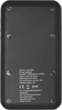 Logo trade liikelahjat tuotekuva: Nucleus UV-älypuhelimen steriloitilaite, 10000 mAh virtapankki, musta