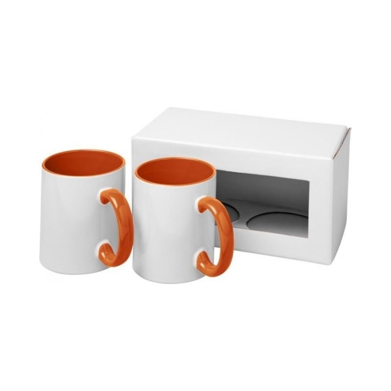 Logo trade liikelahja kuva: Ceramic-sublimaatiomuki, 2 kappaleen lahjapakkaus, oranssinpunainen
