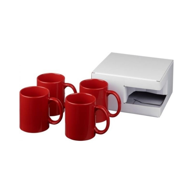 Logo trade mainoslahjat tuotekuva: Ceramic-muki, 4 kappaleen lahjapakkaus, punainen