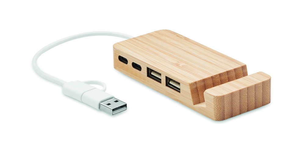 Logotrade liikelahja tuotekuva: 4 portin USB-keskitin bambua