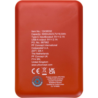 Logo trade mainostuote kuva: Asama 5 000 mAh:n Type-C-varavirtalähde kierrätetystä muovista