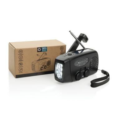 Logo trade liikelahja mainoslahja tuotekuva: RescueWave hätätilaradio, valmistettu RCS-kierrätysmuovista.