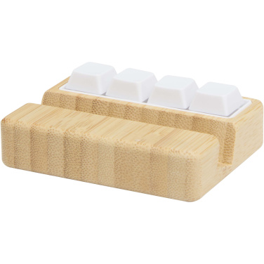 Logotrade reklaminės dovanos nuotrauka: „Algol“ perdirbto plastiko telefono stovas ir žaislas-juodas fidget'as su bambuko detalėmis