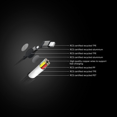 Logotrade Ideja dāvanas foto: Oakland RCS pārstrādāta plastmasas 6-in-1 ātrās uzlādes 45W kabelis