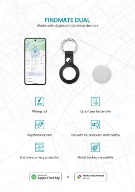 Logotrade dāvanas foto: Findmate Dual RCS pārstrādātas plastmasas priekšmetu meklētājs IPX 5