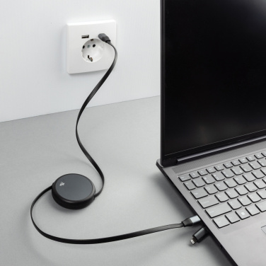 Logotrade dāvanas foto: Terra RCS pārstrādāta alumīnija ievelkams 240 W 2-in-1 kabelis