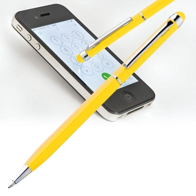 Логотрейд pекламные подарки картинка: Ручка шариковая с сенсорным стилусом "Новый Орлеан" цвет желтый
