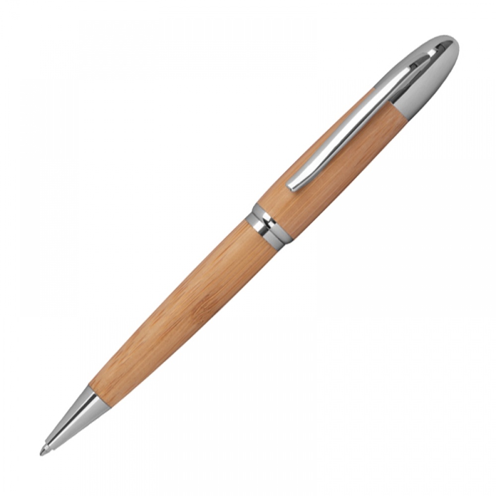 Лого трейд бизнес-подарки фото: Ручка из металла и бамбука, бежевый