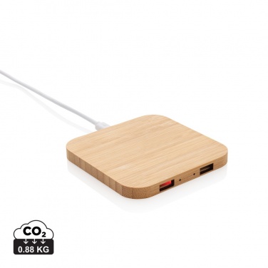 Лого трейд бизнес-подарки фото: Беспроводное зарядное устройство Bamboo 5 Вт с USB-портом