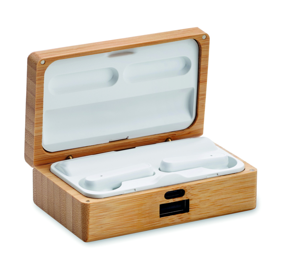 Логотрейд pекламные cувениры картинка: TWS earbuds in bamboo case