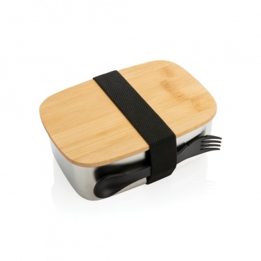 Logotrade reklamprodukter bild: Stainless steel lunchlåda med bambulock och spork