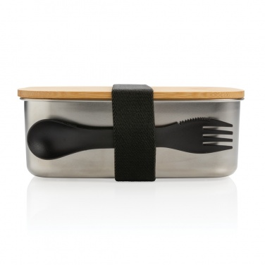 Logotrade profilprodukter bild: Stainless steel lunchlåda med bambulock och spork