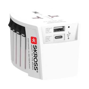 Logotrade reklamprodukter bild: SKROSS World Travel Adapter MUV 2-polig med USB A och C