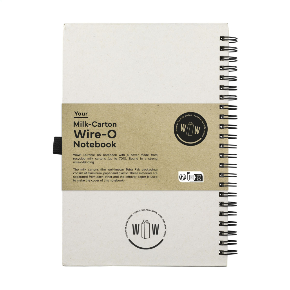 Logotrade kampanjprodukter bild: Mjölkkartong Wire-O-papper Notebook A5