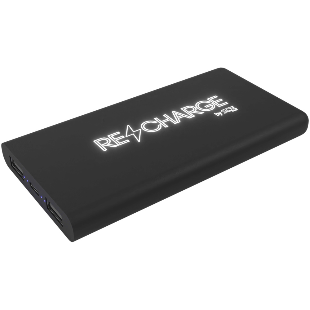 Logotrade presentreklam bild: SCX.design P40 10 000 mAh upplyst trådlös powerbank i gummi