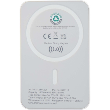 Logotrade reklamprodukter bild: Acrab 10 000 mAh 15 W magnetisk trådlös powerbank med 20 W PD – tillverkad av återvunnen plast