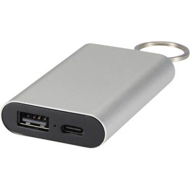 Logotrade presentreklam bild: Arcturus 2 000 mAh powerbank i återvunnet aluminium med nyckelring
